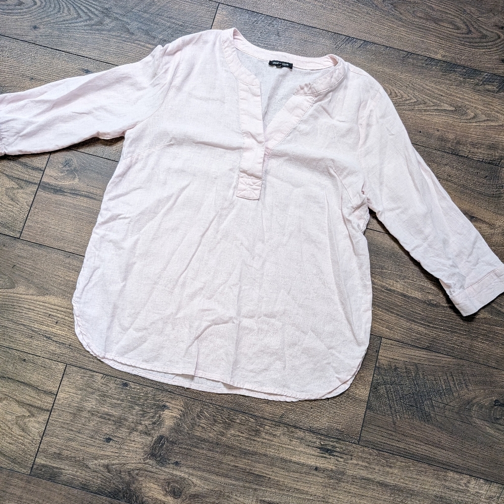 Anne Carson Pale Pink Lightweight Henley Blouse